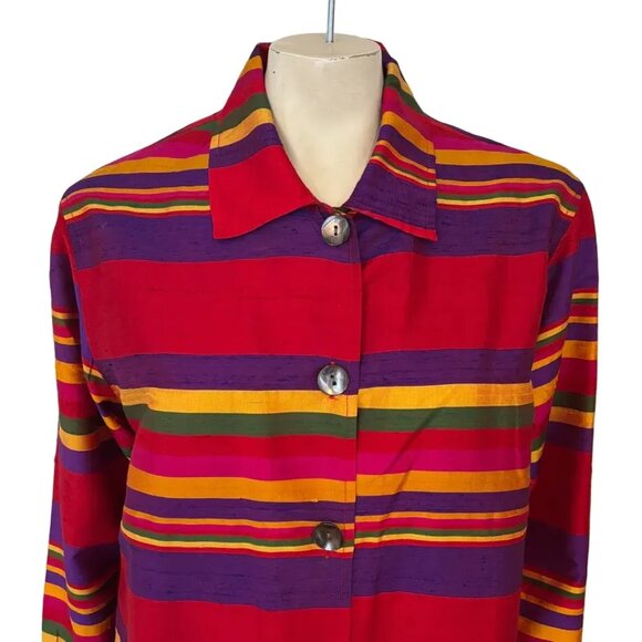 VTG CHICO'S 100% Silk Art to Wear Oversized Striped Shirt Jacket Shacket SZ M - Picture 2 of 10